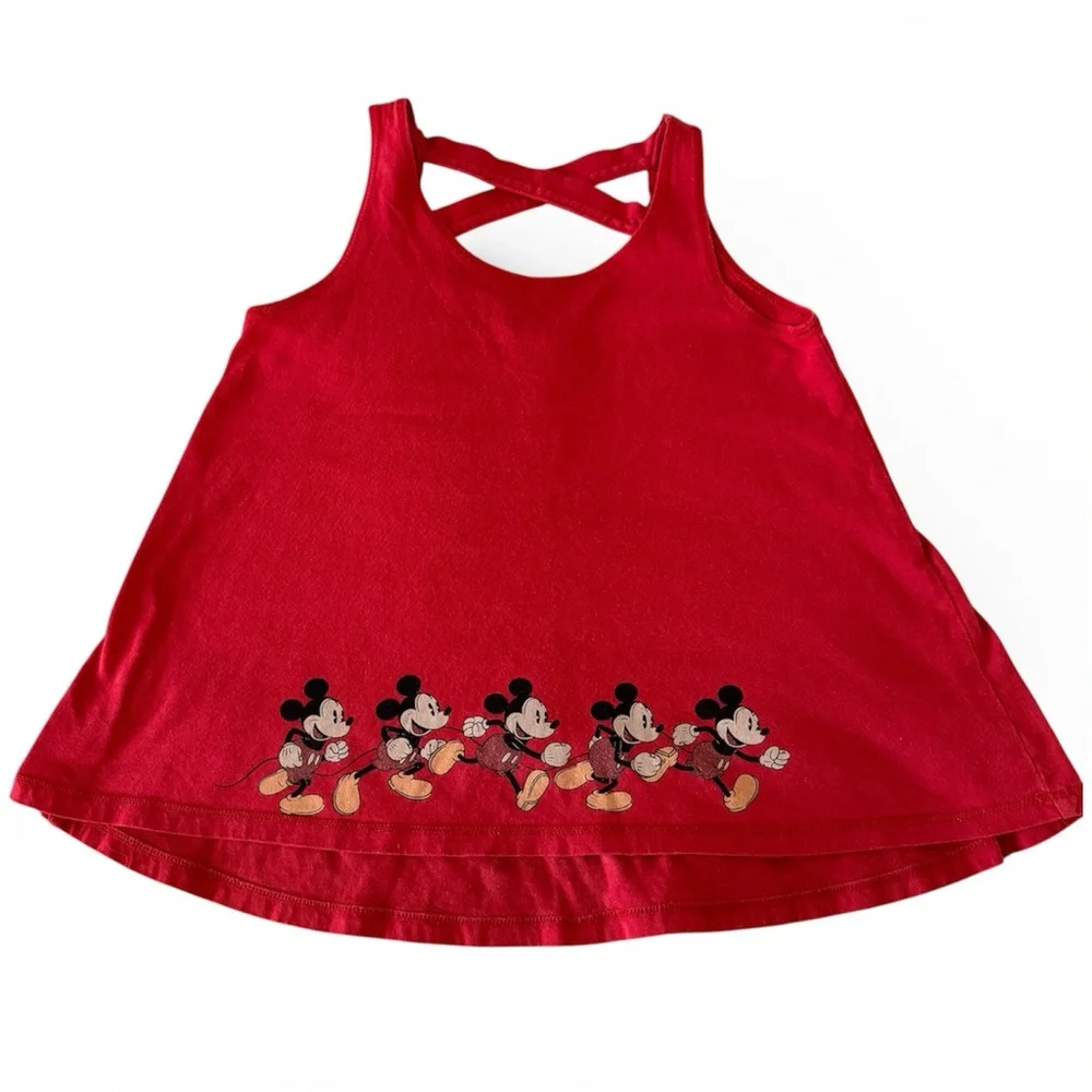 Disney Parks Girls Flare Tank Top Cross Back Size Medium Red Mickey Mouse